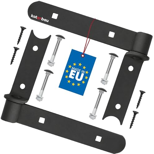 KOTARBAU® 2er Set Ladenband Kreuzgehänge 200 mm pulverbeschichteter Stahl Schwarz Türband Holztür Band Fensterladen Holz Tor Scharniere Schwerlast Torband Winkelband Türscharniere Ladenband mit Klobe