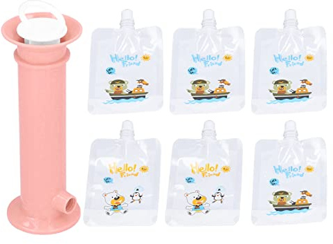 Fruchtpüree-Füller, 7-teiliges Set, Babynahrungsbeutelhersteller, Reine Farbbeutel, Kleinkind-Fruchtquetsch-Püree-Füller (Rosa)
