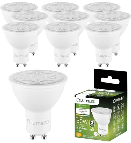 Lumiled GU10 LED, 6W 580 Lumen Leuchtmittel, 4000K neutralweiß Birne Lampe Strahler Spot, ersetzt 50W 24°/36°/60° Grad Strahlwinkel Reflektorlampen Reflektor 10 Stück Energiesparlampen