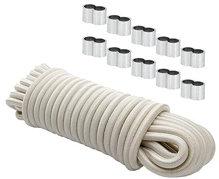 Dreamprint Expanderseil 10 m Weiß 4 mm Gummiseil Gummischnur Spannseil Planenseil Gummileine elastisches Seil mit 10x Würgeklemmen