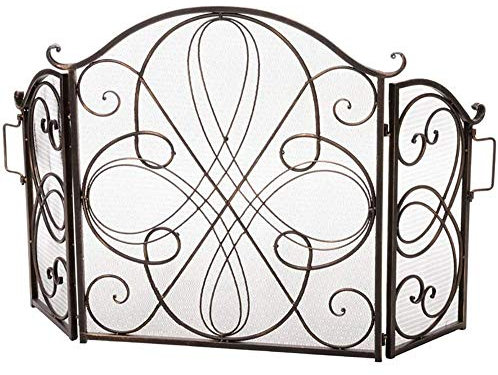 MYVVKIA Kamin 3-Platten-Kamin Funkenschutz Faltbarer Kaminschirm Mesh Freistehender Vintage Flammen-Brandschutz Babysicher, 52 × 33,Bronze