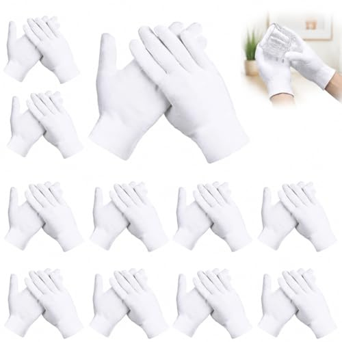 CZAYEFNH Weiße Handschuhe -12 Paar Komfortable und Wiederverwendbare Baumwollhandschuhe, Weiche und Atmungsaktive Stoffhandschuhe, Perfekt für Herren - Vielseitig einsetzbar