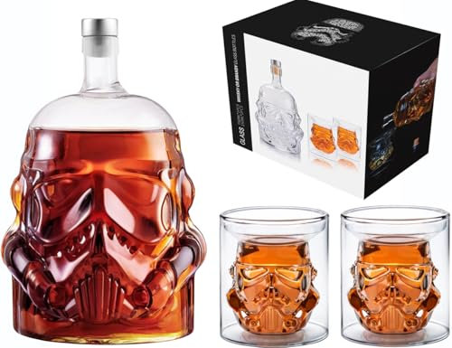 Whiskey Decanter Set Flask Carafe Decanter with 2 Glasses, Transparent Creative Whiskey Decanter for Brandy, Scotch, Vodka, Liquor, Christmas Gifts for Men