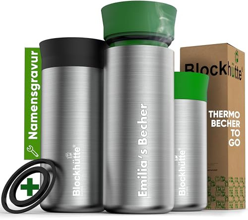 Blockhütte Personalisierte Thermobecher Edelstahl 354 ml, Kaffeebecher mit Gravur 8h heiße Getränke, Travel Mug auslaufsicher, Kaffeebecher to go personalisiert spülmaschinenfest