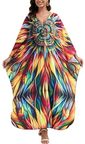 L-Peach Kaftan Kimono Ropa de Dormir Vestido de Playa Cover Ups Sarong para Mujer