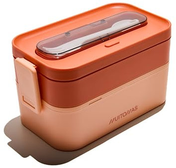 Muitomas, Lunch Box 1700ml, Porta Pranzo con Posate e Due Contenitori, Portapranzo Ermetico per Alimenti, Lunch Box Microonde, Lavastoviglie e Congelatore, Colore Peach Fuzzy