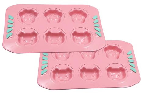 Kofebe 2 teglie per madeleine a 6 cavità, antiaderenti, in acciaio al carbonio, a forma di zampa di gatto, a forma di maiale, per ciambelle, muffin, biscotti, cioccolato (rosa)