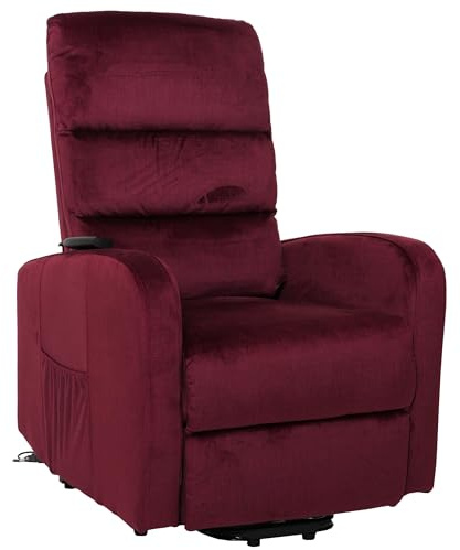 Mendler Fernsehsessel HWC-K62 Metall Chenille - Bordeaux | Sessel, Relaxsessel, TV-Sessel, Liegefunktion, Aufstehhilfe, elektrisch