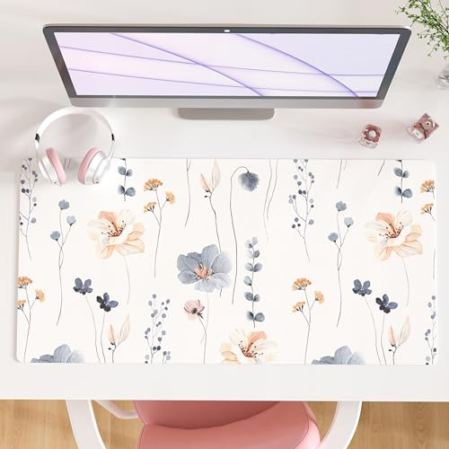 QIYI Large Mouse Pad, Floral Desk Mat for Desktop, Women Girls PU Leather Waterproof Gaming Mousepad, Computer Laptop Flower Desk Accessories Protector Writing Pad for School Office Home 31.5 x 15.7