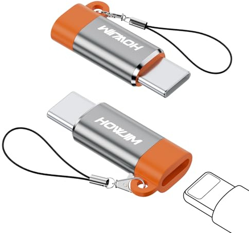 HOWJIM 8-Pin auf USB C Adapter 2 Stück,27W PD Schnellladung für Phone 16 17 | Datenübertragung,8-Pin Buchse auf USB C Stecker für Phone 15 Pad Pro Android,Anti-Lost Loop,Nicht für Kopfhörer/OTG Grau