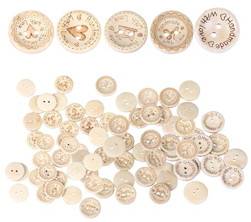 Tangger 50PCS Holzknöpfe Holzknöpfe Kinder Natur Kinderknöpfe Babyknöpfe Knöpfe Holz Knöpfe Kinder Buttons