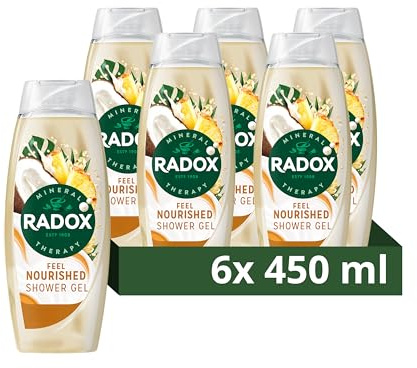Radox Mineral Therapy Feel Nourished Shower Cream Body Wash uniquely blended with minerals, herbs and a coconut & pineapple scent for a mood-boosting experience 6x 450 ml