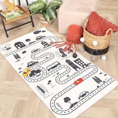 Little Olly Spielteppich Auto - Dex Lane Schwarz - Modern - Kinderzimmer - Jungen - Mädchen - Carpet