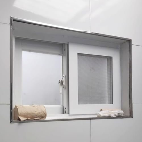 Modernes weißes Badezimmerfenster mit Milchglas und Sichtschutzwänden für Privatsphäre und Belüftung, horizontales Schiebefenster aus Aluminium (105 x 60 cm)