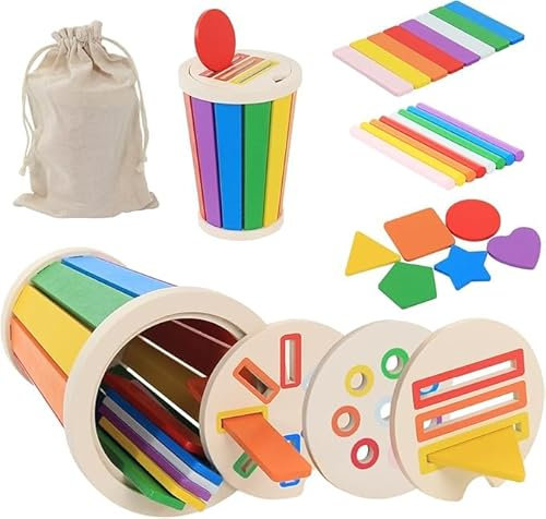 HuaMuDM Montessori Spielzeug ab 1 2 3 Jahre, Holz Sortier Stapelspielzeug， Kinder Montessori Spielzeug Holz Farbe Form Sortierspielzeug, Lernspielzeug Geschenk für Kleinkinder