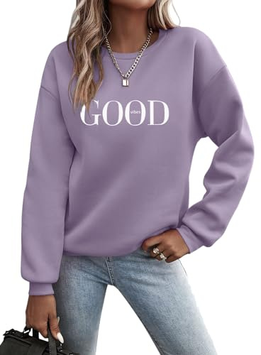 Minetom Pullover Damen Herbst Sweatshirt Rundhals Langarm A Violett 2L a