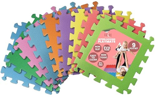 LKH Play Foam Mats 9PCS Thick Soft Kids Floor Tiles - 30x30x1cm Water Resistant Non-Slip, Highly Durable, Interlocking Foam Floor Mat - Floor Puzzle Mat for Children's Play and Crawl