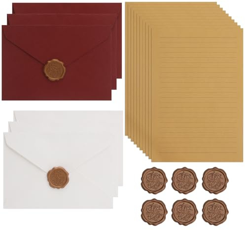 APOMOONS Vintage Briefpapier mit Umschlag Set, mit 6 Leinenumschlag Umschläge, 20 A5 briefpapier vintage und 6 Wachssiegel-Aufkleber, Liebesbrief Papier für Geburtstag, Hochzeits Einladung Grußkarten