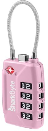 SharkByte TSA Cadenas à combinaison de sécurité à 4 cadrans avec câble métallique flexible pour valises, valises, sacs de voyage, casier de gym, petit cadenas (lot de 1)