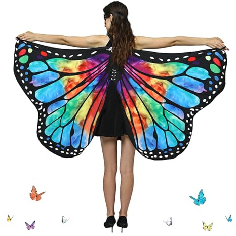 Capa De Alas Mariposa Mujer Carnaval Disfraz De Chal De Mariposa Colorida Accesorios Poncho Mujer Rendimiento Disfraz Fiesta Cosplay Mariposa Alas para Carnaval Fiesta Halloween Cosplay