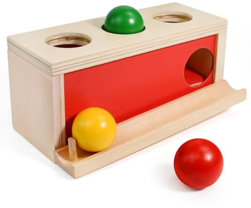 Zuxbolf Montessori Spielzeug ab 1 Jahr Holz Kugelbahn mit Objektpermanenz Box Motorikspielzeug Spielzeugtablett und Balltropfen für Frühes Pädagogisches Lernspielzeug für Babys und Kleinkinder