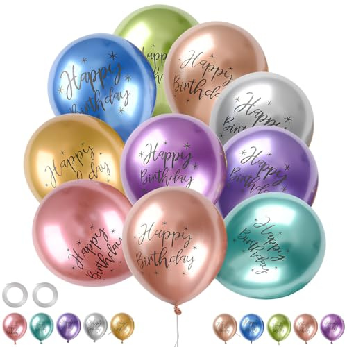60 Pcs Happy Birthday Balloons, 12'' Latex Assort Multicolour Metallic Balloons, Birthday Party Balloon for Boys Girls Kids Year Old Party Decorations