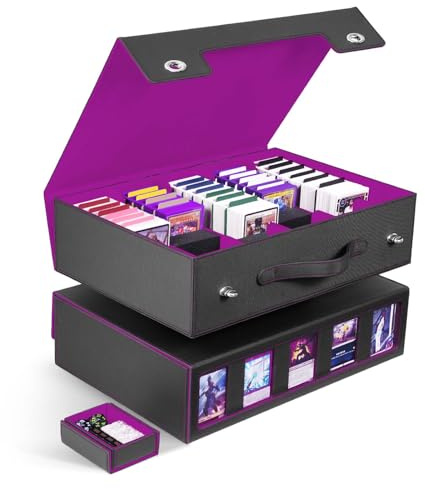 ZLCA Trading Card Storage Box 5-Row with Handle, MTG Storage Box | Holds 3900+ Cards with Commander Display, Top Loaders Organizer Case for TCG PTCG Sport Card(Black&Purple)