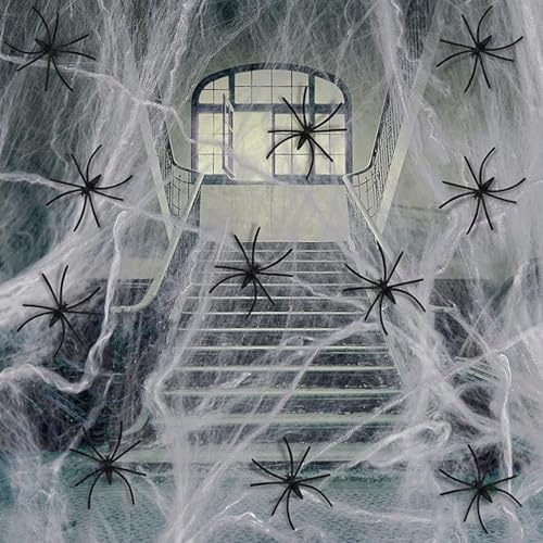 Aliangting 100g Halloween Spider Web Stretchable Cobweb,Spider Web with 30pcs Fake Spiders,Halloween Cobwebs, Spiders Web Decoration,Halloween Decorations