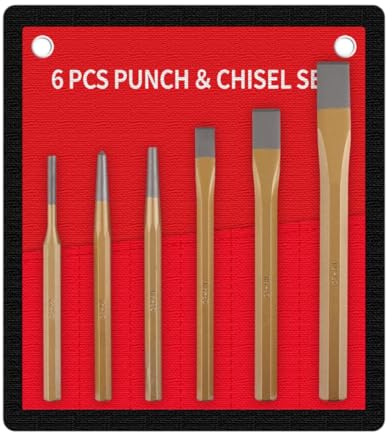 MagiDeal Juego de 6 punzones centrales, localizador, pasador de centrado y cincel, llave para trabajar el metal, cincel plano, kit de cinceles para mampostería, Puñetazos