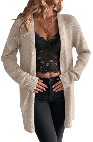 GORGLITTER Cárdigan largo para mujer, cárdigan de manga larga, abrigo de punto, suéter de invierno, suéter de punto frontal abierto, chaqueta de punto para mujer, ropa informal, Albaricoque, M