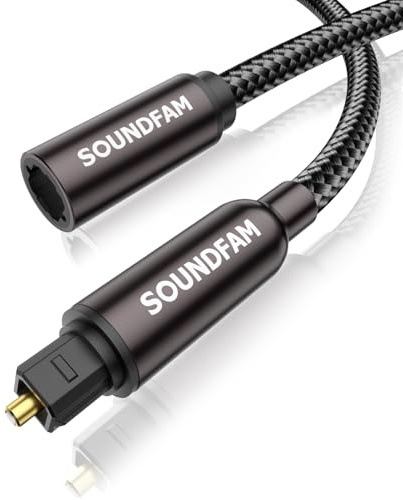 SOUNDFAM Optisk förlängningskabel Toslink-kabel kontakt på uttag fiberoptisk kabel Hi-Fi ljud optisk kabel för hemmabio, soundbar, TV och mer-svart (2M)