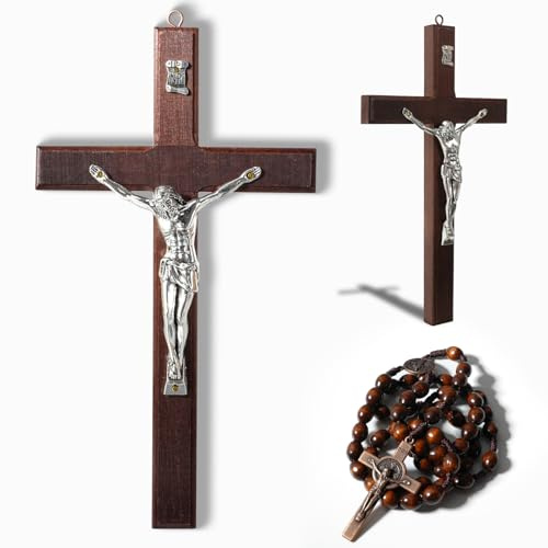 XIPENGKEJI Wooden Cross for Wall,Can be Used for Christian Wall Art,Jesus Cross Decorp-Perfect Decoration,Catholic Crucifix Home Decoration for Spiritual alvation,Christian Gifts-7.08Inch X 4Inch(Brown)