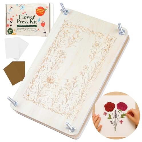 Kimimara Set Pressa per Fiori in Legno per Piante 28 x 18 cm, Set Fai-da-Te per Pressare e Seccare Fiori e Piante, Set di Bricolage Riutilizzabile per Adulti Amanti della Natura