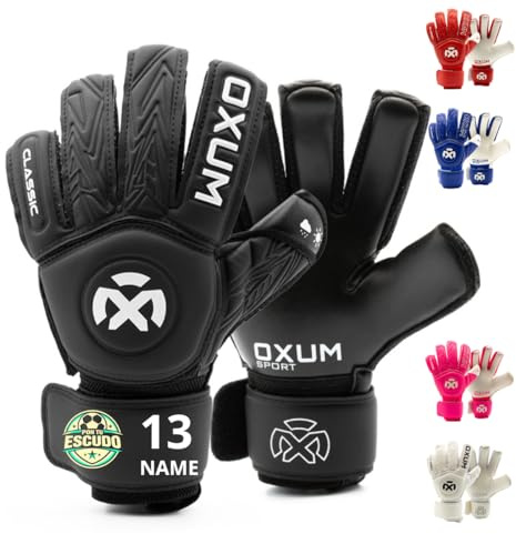 OXUM Guantes de Portero Classic Personalizados para Niños y Niñas – Añade Nombre, Número y Bandera o Escudo – Guantes de Fútbol Infantiles con Gran Agarre y Ajuste Cómodo