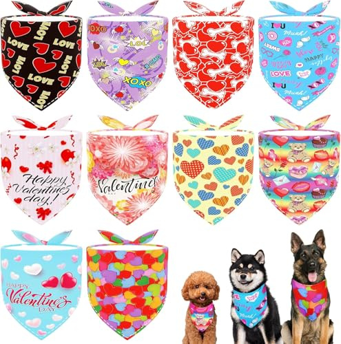 JpGdn Hundehalstücher zum Valentinstag, mit Herz-, Lippen- und Rosen-Aufdruck für kleine XS-Rassen, Dreieck-Lätzchen, Schals für Jungen und Mädchen, Urlaubszubehör, 10 Stück