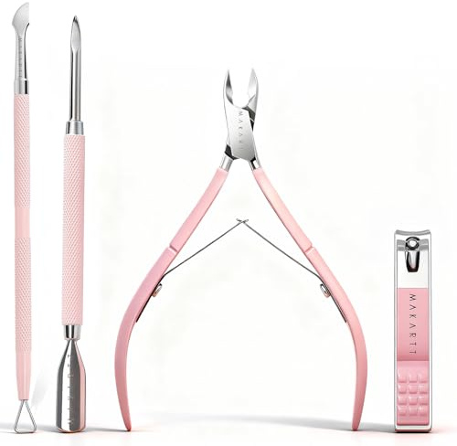 Makartt 4 Pinces Cuticules Rose Professional Cuticle Set with Clipper