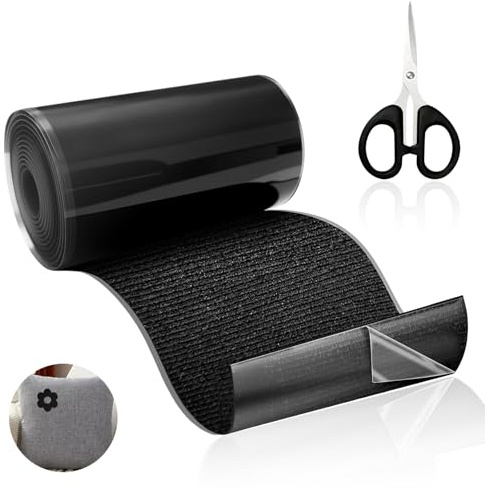 ECVUKQ Flicken Selbstklebend Stoff, 10 x 200 cm Stoffflicken Selbstklebend Schwarz Gewebe-Reparaturband Patches Textilklebeband mit Schere für Autositz Möbel Daunenjacke