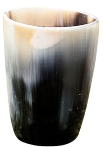 Frera Horn Becher, Traditioneller Trinkbecher aus Horn, Schwarz-Beige Marmoriert, 40-50 ml Fassungsvermögen, Handgefertigt (1 Stück)