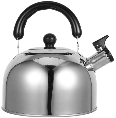 Toyvian Hervidor de Agua para Estufa de Acero Inoxidable de 3L con Silbato de Seguridad Base Plana y Asa Ergonómica Antideslizante Compatible con Cocinas de Inducción Gas y Eléctricas