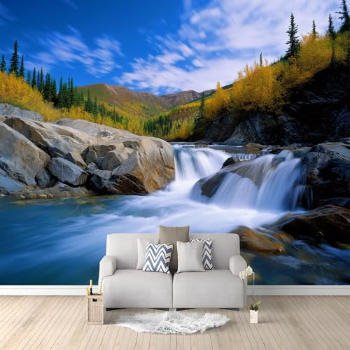 Fotomurales 3D Cascada Bosque Rocas 300x210 cm Papel Pintado Fotográfico, Decoración De la Pared Murales para Salón, Dormitorio, Habitación para Niños, Pared de TV