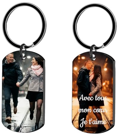 Porte-clés personnalisé double face - Photo et texte customisés - Impression UV couleur - Cadeau unique pour parents, grands-parents, famille ou couple - Breloque personnalisée avec message