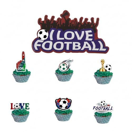 24pcs World Cup Football 2026 birthday cake topper happy Football set 2026, Includes Balls, Trophy, Foam Finger and I Love Footbal Signs for Cupcake Party Baking and Match Day Treats