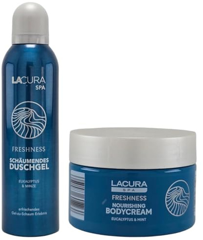 SPA Freshness Set de cuidado v(2 piezas) | Gel de ducha espumoso (200 ml) y crema corporal Nourishing (250 ml) con eucalipto y menta, set de regalo de bienestar vigorizante para hombre y mujer