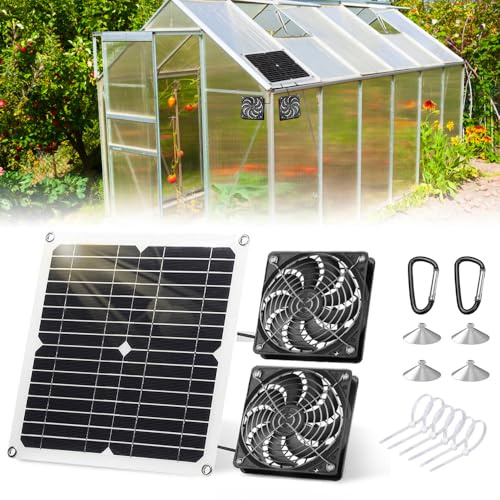 Solar Ventilator 12W, TGKYK 2 Stück Solar Lüfter mit 9,84 Fuß Kabel, IP65 Wasserdicht Solarlüfter, Dual Auspuffventilator Solarventilator für Gewächshaus Hühnerstall Gartenhaus Schuppen Belüftung