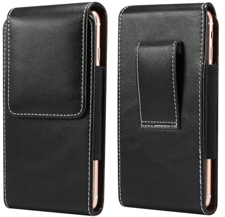 Mobiltelefon bältesväska män vertikal PU-läder bälte väska mobilväska hållare universell för iPhone 17 16 15 14 13 12 11, Samsung Galaxy S25 S24 S23 S22 A40 A41, magnetlås mobilhölster, svart