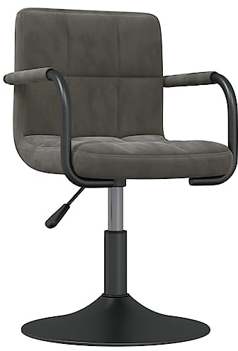 Roanoer Sgabello da bar grigio scuro velluto regolabile in altezza 71 – 85,5 cm, con braccioli e oscillazione a 360°, robusto telaio in acciaio per cucina, sala da pranzo