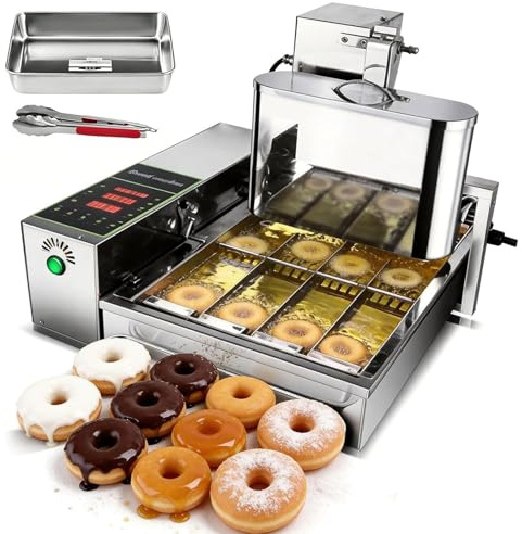 Automatic Donut Making Machine, 4/6 Rows Commercial Doughnut Maker with Auto Flip, 1800pcs/H Intelligent Control Electric Donut Fryer for Bakeries Donut Shops 4-rows