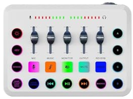 Tarjeta de sonido en Mezclador de 5 canales Mezclador de tarjeta de sonido Estudio profesional for juegos Voz Podcast en(F11 White)