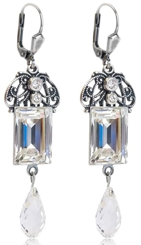 Jugendstil Ohrringe mit Markenkristallen Silber Ohrhänger lang NOBEL SCHMUCK