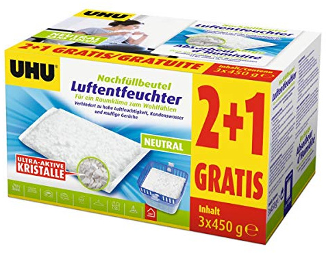 3x UHU 47135 Luftentfeuchter Nachfüllbeutel 450g Promopack 2 plus 1